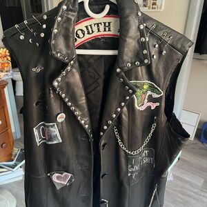 Studded Black Leather Vest with Patches